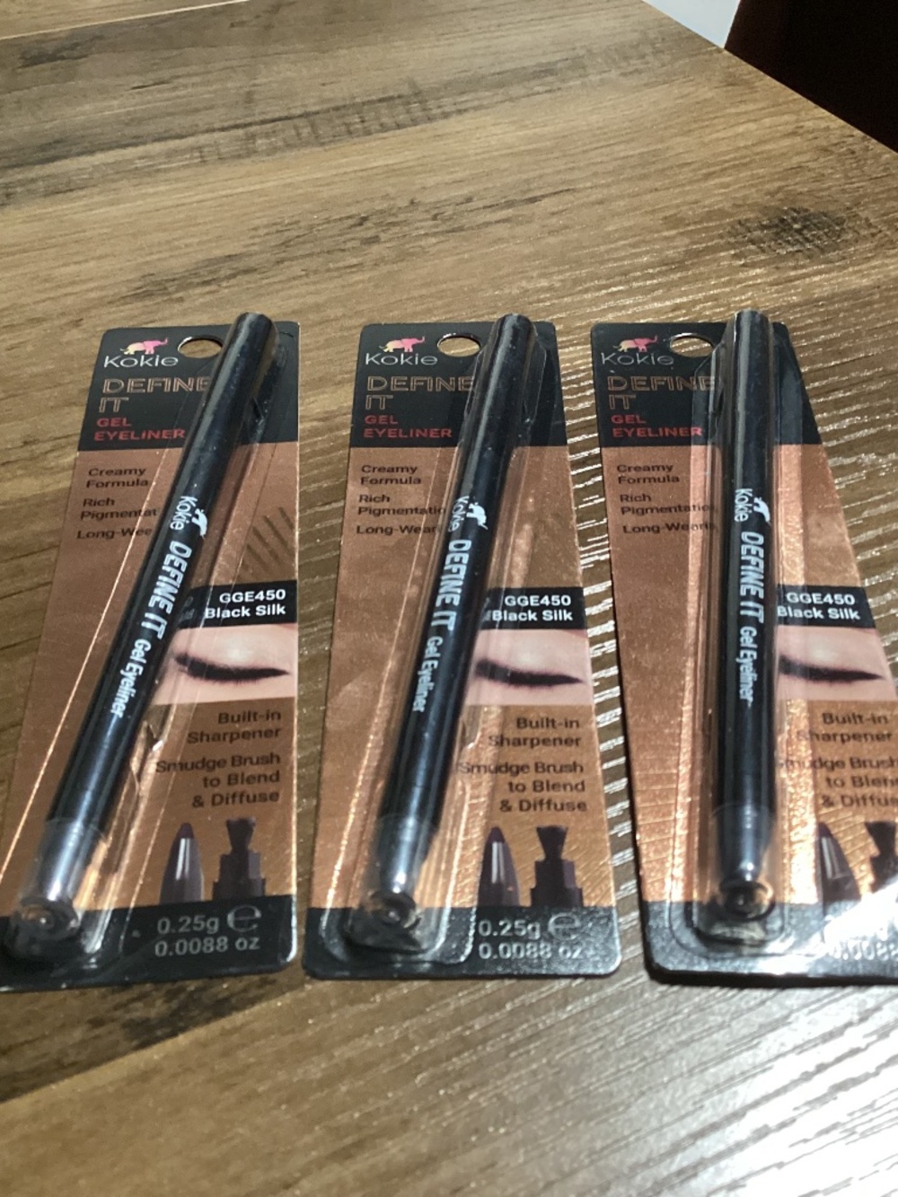 Kokie Define It Gel Eyeliner GGE450 Black Silk 3-pack 0.25g New Sealed